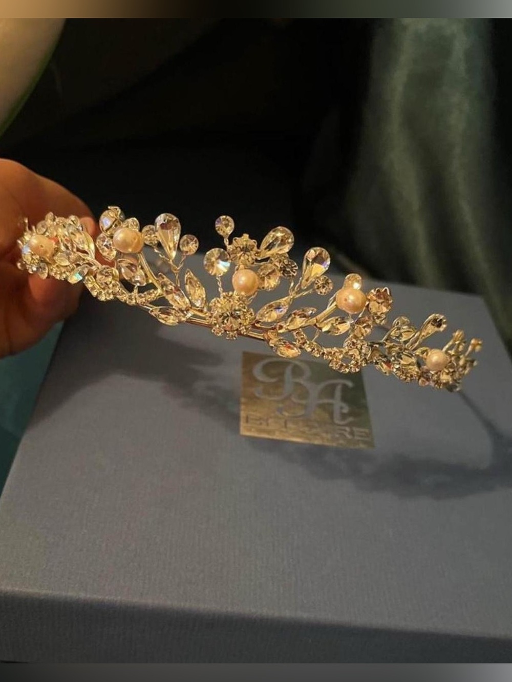 Silver Crystal and Pearl Bridal Tiara Crown